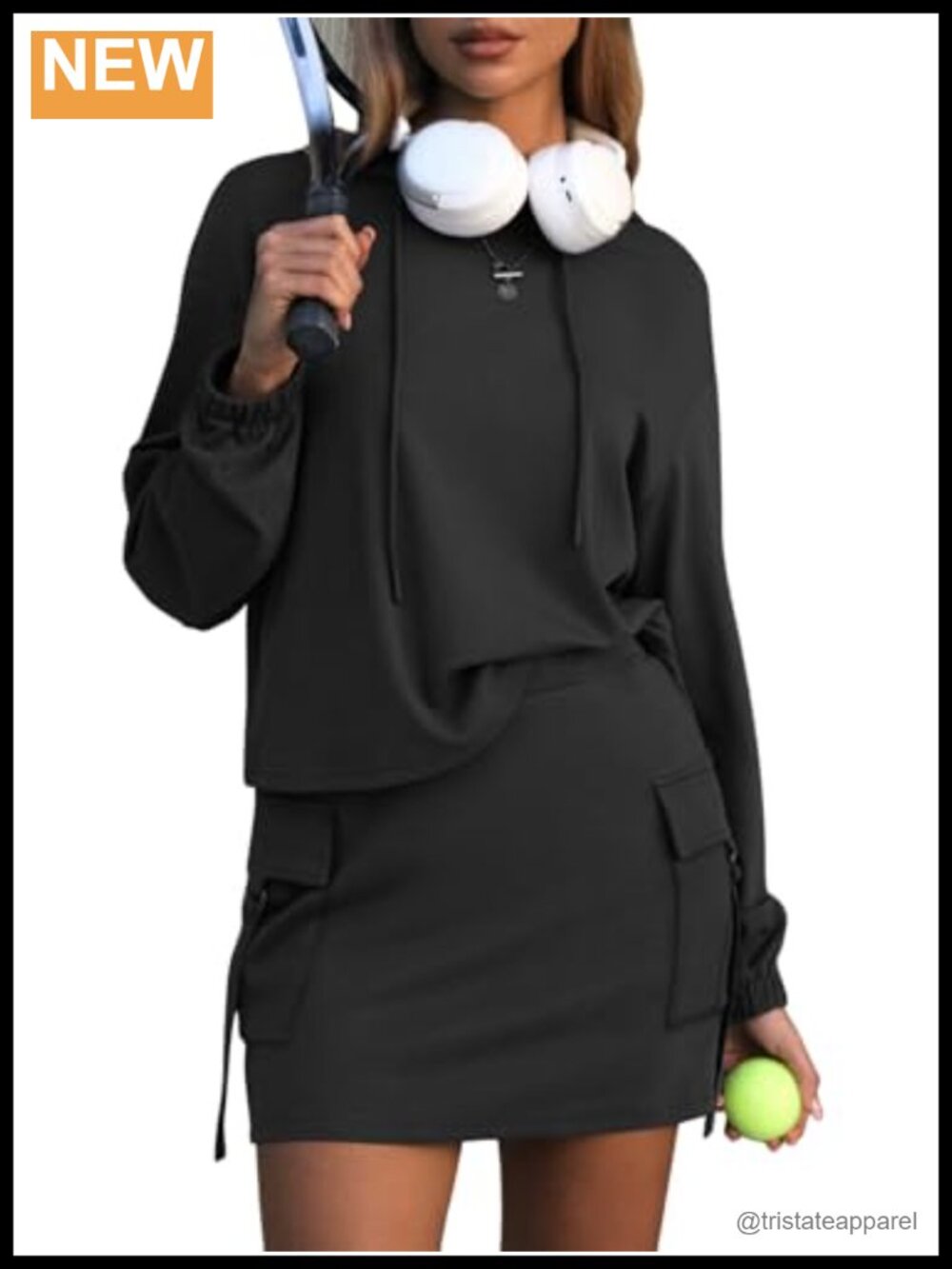 EXLURA 2 Piece Sweatsuit Set Hoodie Top Cargo Skort Lounge Travel